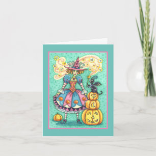 CARTES POUR FÊTES ANNUELLES PINK PARTY WITCH EST HALLOWEEN MAGIQUE, CHAT NOIR