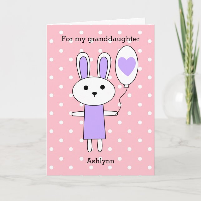 Cartes Pour Fêtes Annuelles Pink Polka Dot Purple Bunny de Pâques (Devant)