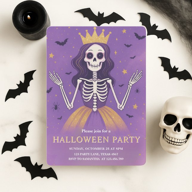 Cartes Pour Fêtes Annuelles Pink Princess Skeleton Halloween Party (Créateur téléchargé)