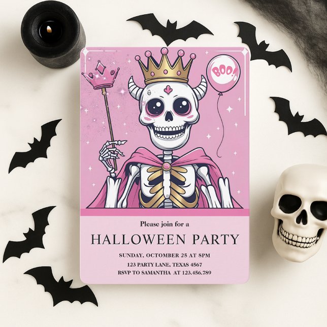 Cartes Pour Fêtes Annuelles Pink Princess Skeleton Halloween Party (Créateur téléchargé)