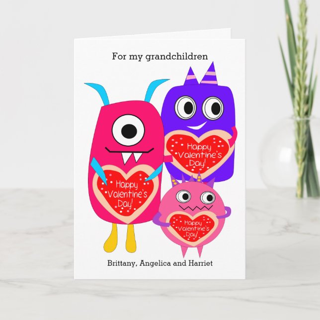 Cartes Pour Fêtes Annuelles Pink Purple Monster Valentine's Day (Devant)