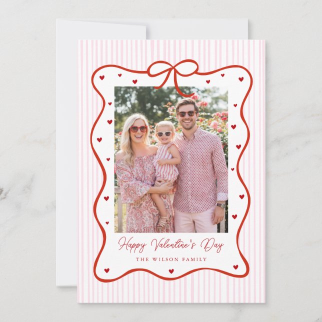 Cartes Pour Fêtes Annuelles Pink Red Bow Love Happy Valentine's Day Photo Card (Devant)
