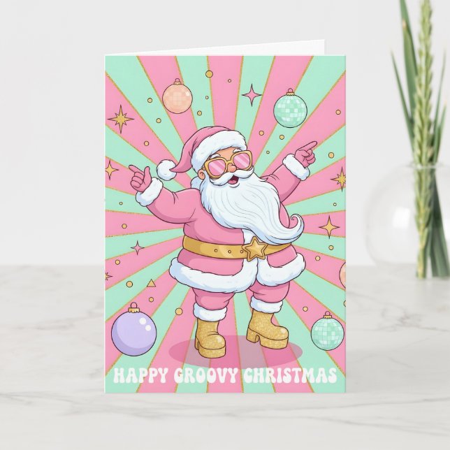 Cartes Pour Fêtes Annuelles Pink Retro Groovy Santa Claus Merry Christmas (Devant)