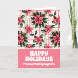 Cartes Pour Fêtes Annuelles Pink Retro Noël Floral Plaid Joyeux Noël