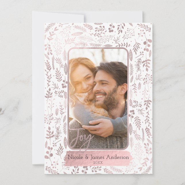 Cartes Pour Fêtes Annuelles Pink Rose Gold Botanical Modern Glam Holiday Photo (Devant)