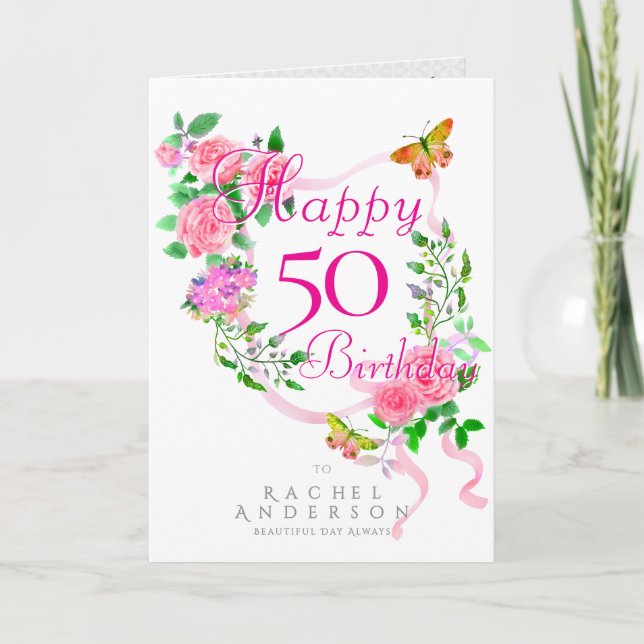 Cartes Pour Fêtes Annuelles Pink Rose Ribbon Anniversaire (Devant)