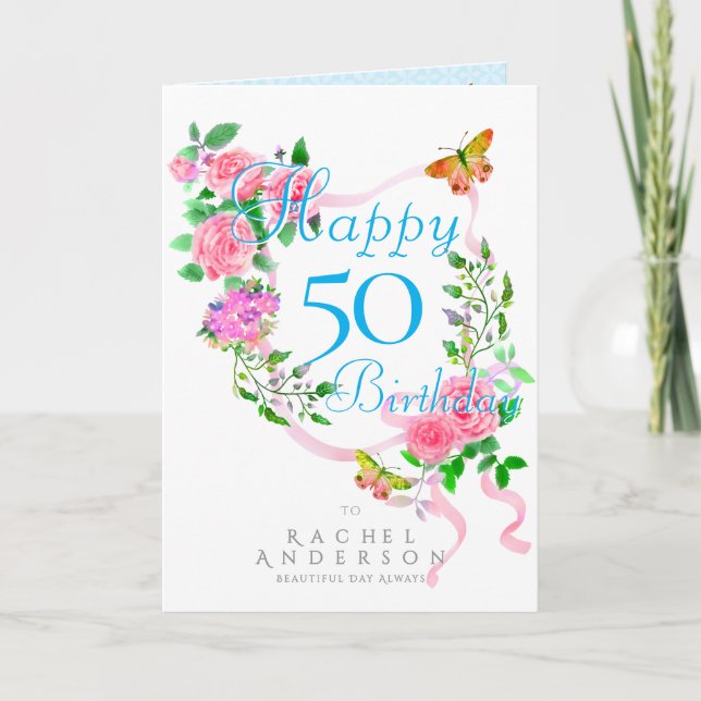 Cartes Pour Fêtes Annuelles Pink Rose Ribbon Anniversaire (Devant)