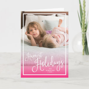 Cartes Pour Fêtes Annuelles Pink Script Les Vacances Les Plus Heureuses Photo 