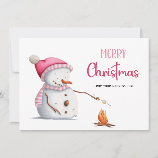 Cartes Pour Fêtes Annuelles Pink Snowman Marshmallows Merry Christmas Business (Devant)