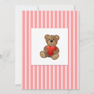 Cartes Pour Fêtes Annuelles Pink Stripes - Ours en Teddy avec Coeur Valentines