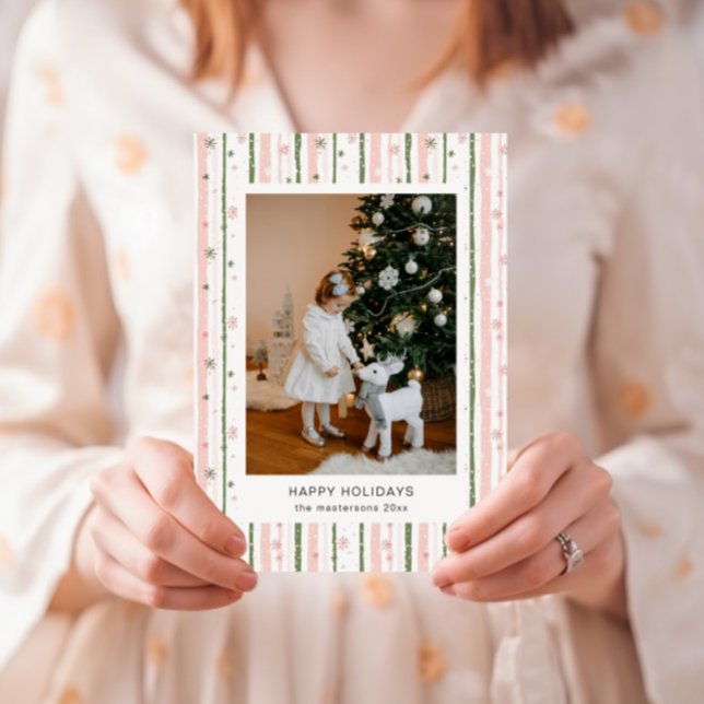 Cartes Pour Fêtes Annuelles Pink Stripes Vacances Papier peint Photo Holiday C (Créateur téléchargé)