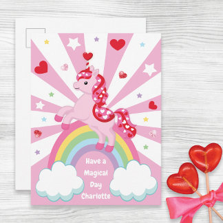 Cartes Pour Fêtes Annuelles Pink Unicorn Valentine’s Day for Kids Classroom 