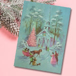 Cartes Pour Fêtes Annuelles Pink Vintage Winter Christmas Church<br><div class="desc">Pink Vintage Pink Christmas Tree et Church Holiday Card.</div>