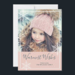 Cartes Pour Fêtes Annuelles Pink Winter Wonderland Photo de vacances personnal<br><div class="desc">Carte de vacances unique en rose poussiéreux, ce carte photo personnalisé partage les voeux les plus chaleureux de votre famille avec vos amis et votre famille. Ce design célèbre les chutes de neige avec des flocons de neige épars sur le devant de la carte. L'exemple de photo utilisé dans cette...</div>
