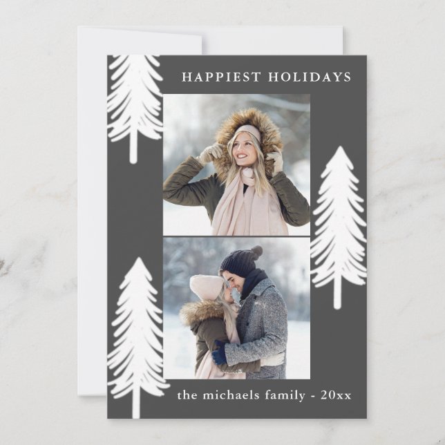 Cartes Pour Fêtes Annuelles Pins blancs Festive Deux vacances photo (Devant)