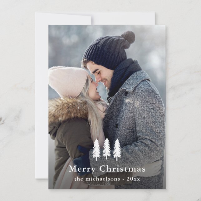 Cartes Pour Fêtes Annuelles Pins blancs rustiques Noël photo de Noël (Devant)