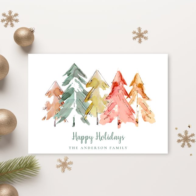 Cartes Pour Fêtes Annuelles Pins de Noël minimaux Aquarelle Abstraite (Créateur téléchargé)