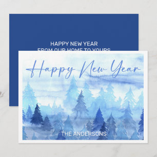 Cartes Pour Fêtes Annuelles Pins de tableau à l'eau bleu Hiver Bonne Année Heu