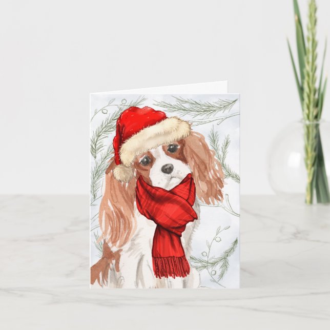 Cartes Pour Fêtes Annuelles Pins et chien de Noël Cavalier King Charles (Devant)