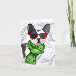 Cartes Pour Fêtes Annuelles Pins et chien de Noël de Boston Terrier