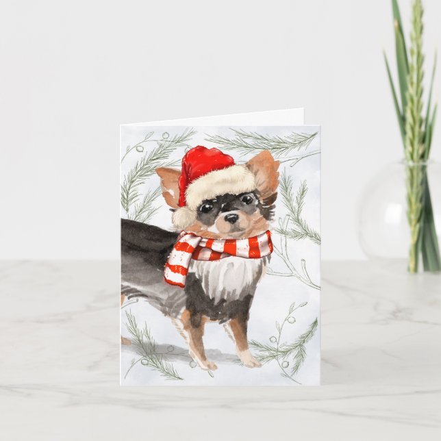 Cartes Pour Fêtes Annuelles Pins et un long Noël de Chihuahua Haired (Devant)