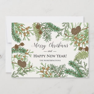 Cartes Pour Fêtes Annuelles Pins Floraux Vintage
