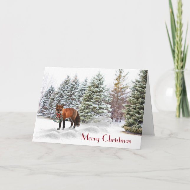 Cartes Pour Fêtes Annuelles Pins neigeux avec Fox Christmas Nature Card (Devant)