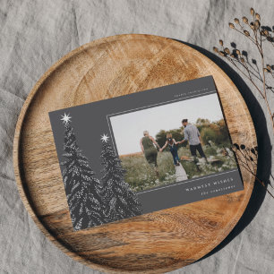 Cartes Pour Fêtes Annuelles Pins neigeux   Élégante photo de Noël