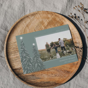 Cartes Pour Fêtes Annuelles Pins neigeux   Élégante photo de Noël