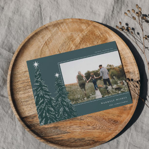 Cartes Pour Fêtes Annuelles Pins neigeux   Élégante photo de Noël