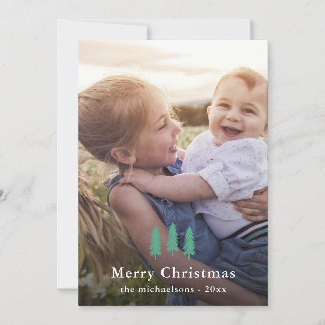 Cartes Pour Fêtes Annuelles Pins verts Noël Imprimer Photo Vacances (Devant)