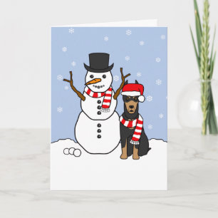 Cartes Pour Fêtes Annuelles Pinscher et bonhomme de neige de dobermann
