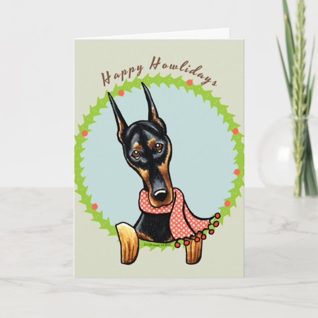 Cartes Pour Fêtes Annuelles Pinscher Howlidays heureux de dobermann (Devant)