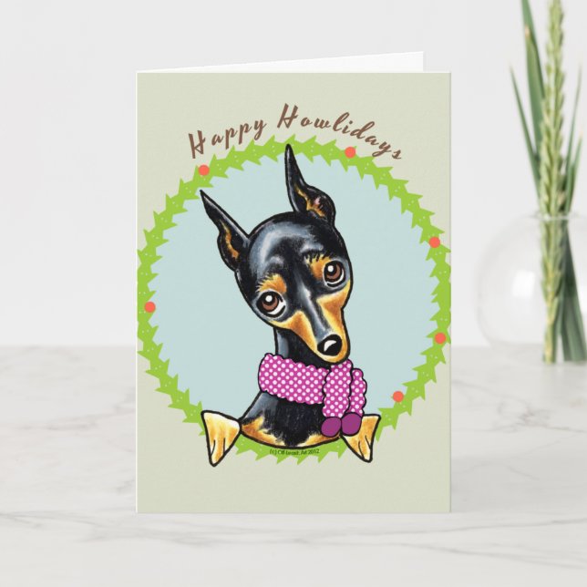 Cartes Pour Fêtes Annuelles Pinscher Nain Joyeux Howlidays (Devant)