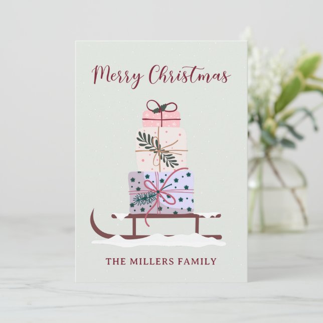 Cartes Pour Fêtes Annuelles Pique-nique de Noël plein de cadeaux, vert clair (Debout devant)