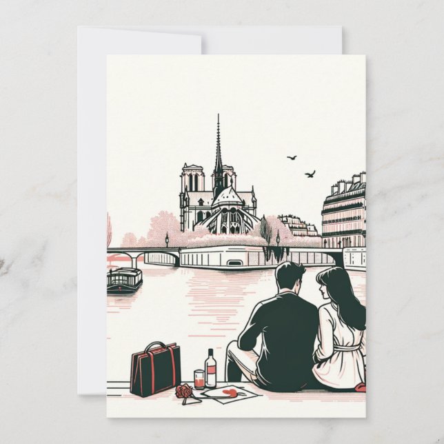 Cartes Pour Fêtes Annuelles Pique-nique Romantique Parisien d'Amour. Chérir le (Devant)