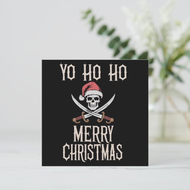 Cartes Pour Fêtes Annuelles Pirate des Fêtes Yo Ho Ho Noël Santa Voile  (Debout devant)