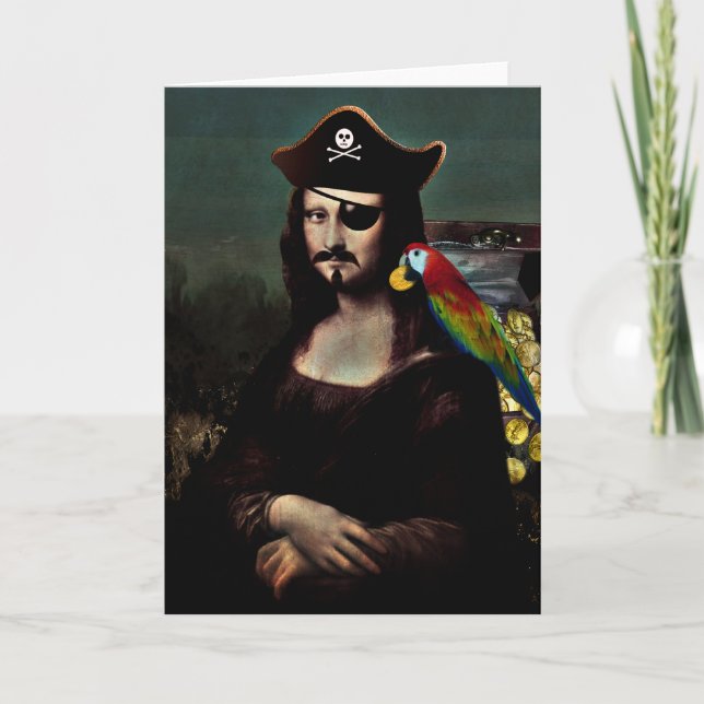Cartes Pour Fêtes Annuelles Pirate Mona Lisa avec patchs oculaires (Devant)