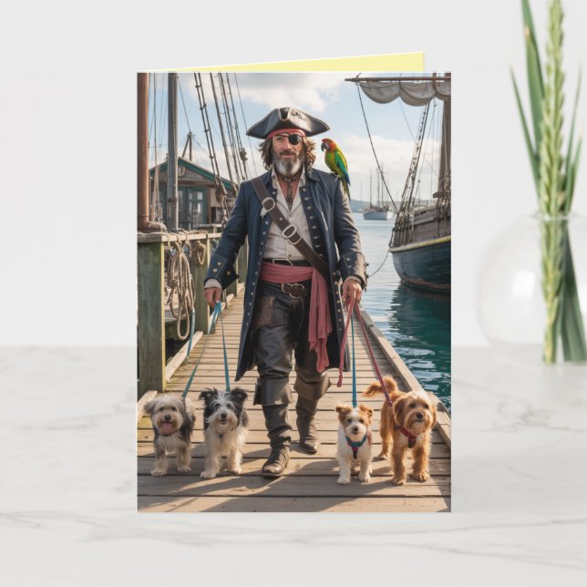 Cartes Pour Fêtes Annuelles Pirate Walkin' the Dog Card (Devant)