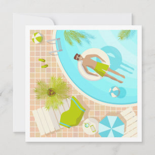 Cartes Pour Fêtes Annuelles Piscine mec sur la plage tropicale estivale vacanc