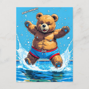 Cartes Pour Fêtes Annuelles Piscine Vintage d'été Wild Bear