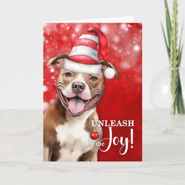 Cartes Pour Fêtes Annuelles Pit Bull Terrier Chien lâcher la joie Noël (Devant)
