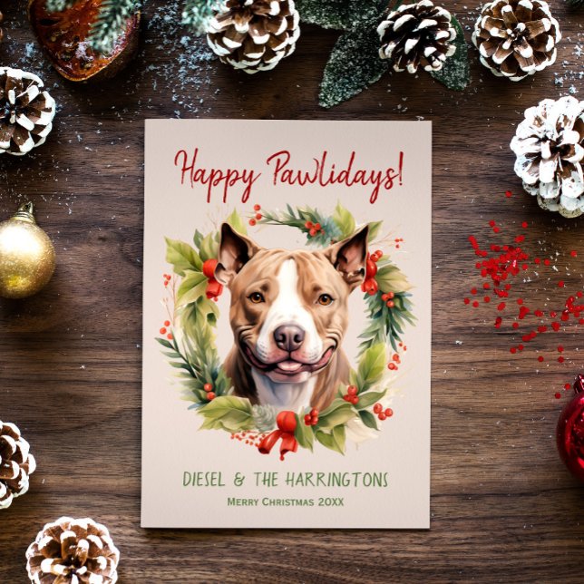 Cartes Pour Fêtes Annuelles Pitbull Chien Noël Joyeux Pawlidays Howlidays (Créateur téléchargé)