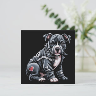 Cartes Pour Fêtes Annuelles Pitbull en patchwork denim Rockeur gothique