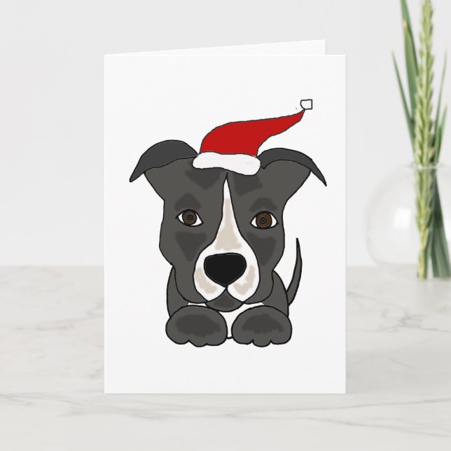 Cartes Pour Fêtes Annuelles Pitbull gris drôle dans l'art de Noël de casquette (Devant)