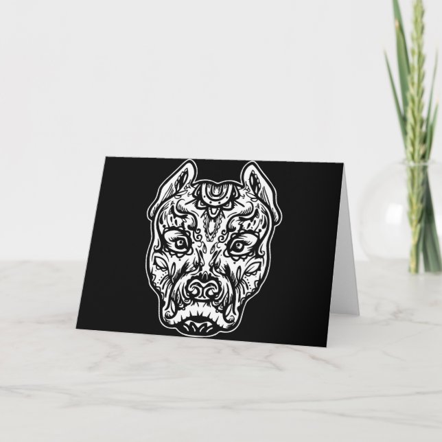 Cartes Pour Fêtes Annuelles Pitbull Tattoo Art Chien race Crâne Piston Dtg Pit (Devant)
