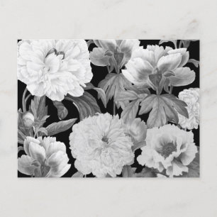 Cartes Pour Fêtes Annuelles Pivoines Noir & Blanc Aquarelle Florale