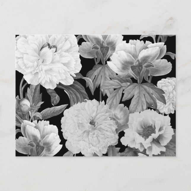 Cartes Pour Fêtes Annuelles Pivoines Noir & Blanc Aquarelle Florale (Devant)