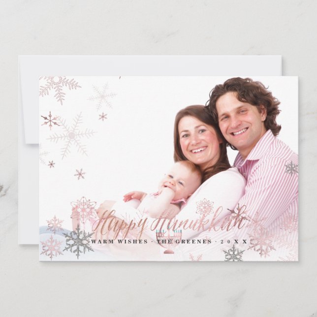 Cartes Pour Fêtes Annuelles PixDezines Hanukkah/Rose Gold Flocons de neige (Devant)