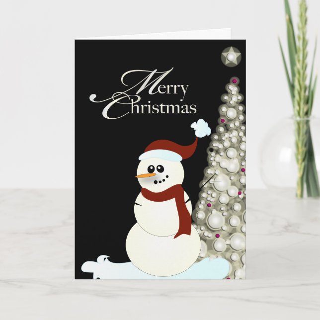 Cartes Pour Fêtes Annuelles PixDezines Snowman/Arbre de Noël (Devant)